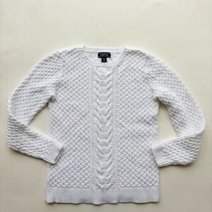 Land’s end white cable knit crewneck 100% cotton sweater small petite